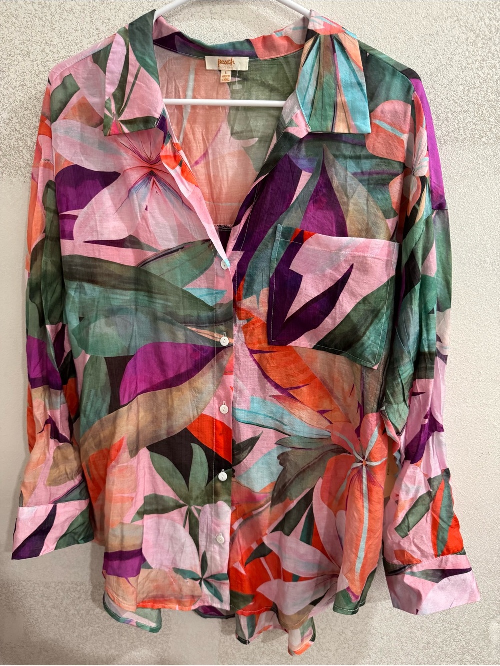 Peach Puff Tropical Floral Button-Down Shirt - Pink Multi